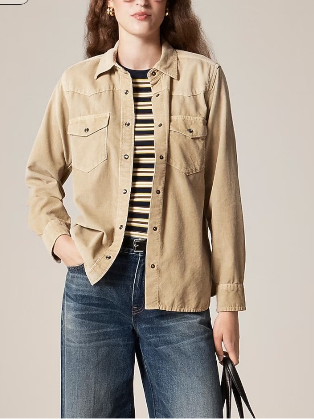 J crew beige buckthorn Jules western shirt in corduroy